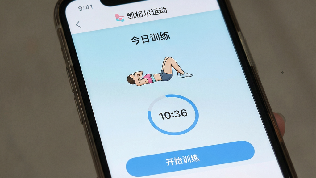 һ�ſ�����˶�Appѵ���ƻ�������ֻ���ͼ���������ֻ���Ļ��ʾ������ѵ����ҳ�棬�����С�������˶������ֱ�ʶ���м���ѵ������ʾ��ͼ�͵���ʱԲ�����ײ��С���ʼѵ������ť������Ϊ����ɫ���䣬������¼�࣬���ʸɾ��޶���Ԫ��