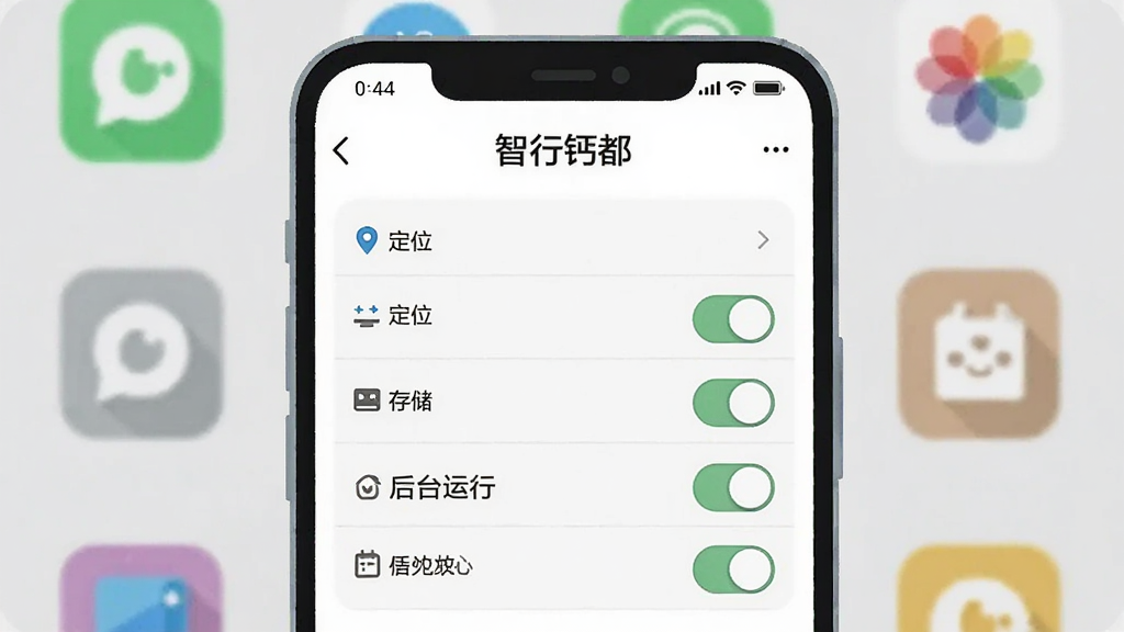 һ��չʾ�ֻ�Ȩ�����ý���Ĳ廭��������һ���ֻ�����Ļ����ʾ�����иƶ���APP��Ȩ�޹���ҳ�棬�ж�λ���洢����̨���е�ѡ��أ������Ǽ�������ͼ�꣬����ƽ������ϸ�����ˣ����ʸɾ����޶���Ԫ��