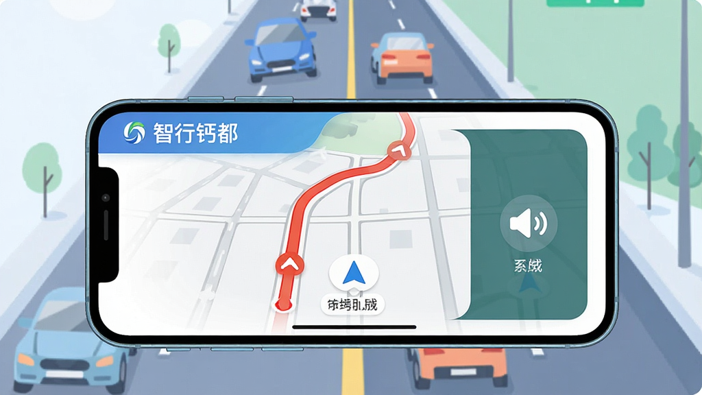 һ��չʾʵʱ·�����ѹ��ܵĲ廭��������һ���ֻ�������ʾ�����иƶ����������棬��Ļ���к�ɫӵ��·����ʾ����������ͼ�꣬�����ǳ���ĵ�·�ͳ�����������ִ���ϸ�����������ʸɾ����޶���Ԫ��