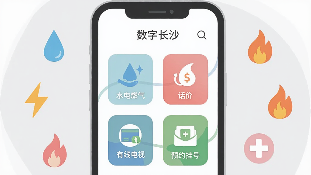 一张生活缴费主题插画,画面展示