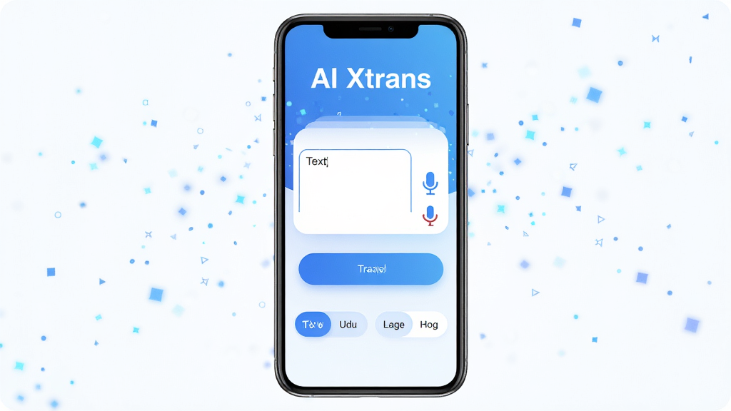 AI Xtrans ����������ȫòչʾ���ֻ���Ļ���У����涥����ʾ��AI Xtrans������logo���м����ı�����������������˷�ͼ�꣬�·��Ƿ��밴ť�������л���������������׽���ɫ������������΢�Ƽ�������Ч��������ִ���ƽ��ϸ��Բ�󣬻��ʸɾ��޶���Ԫ�أ�����2K�ֱ���