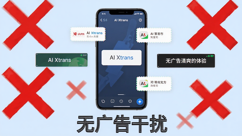 AI Xtrans �޹����ˬ��������ͼ������������һ���ֻ����ֻ���Ļ��ʾAI Xtrans������棬��Ļ��Χ�����ź�ɫ�ġ��������Ŵ������ܾ��Ĺ�浯���ͺ�����ֻ��·�д�š��޹����š��ı������Ϊ����ɫ�����ɾ����䣬�����������޶���װ��Ԫ��