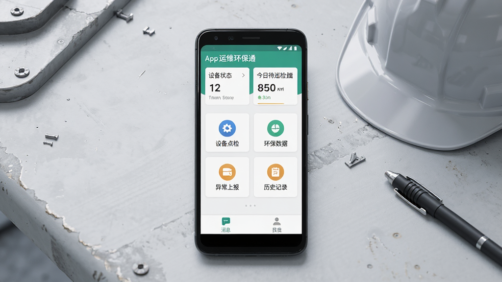 ��ά����ͨApp������ȫòչʾ����������ƽ��һ����׿�ֻ����ֻ���Ļ������ʾ��ά����ͨ��ҳ���������豸״̬��Ƭ�ͽ��մ�Ѳ���������м����ĸ��������ͼ��ֱ�Ϊ�豸��졢�������ݡ��쳣�ϱ�����ʷ��¼���ײ�����Ϣ���ҵ�����ѡ���������ǳ��ɫ��ҵ�����棬�Ա߷���һ����ȫñ��һ֧��¼�ʣ��������ִ���࣬���ʸɾ��������޶���Ԫ��