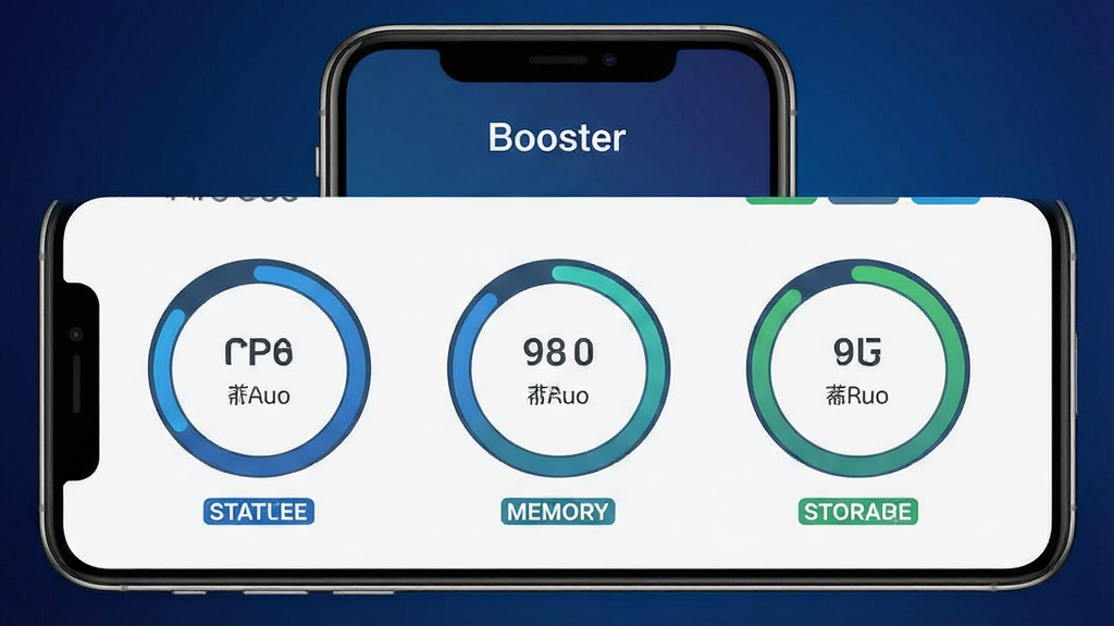 һ��չʾBoosterʵʱ��ع��ܵ�ͼƬ�������������ֻ���Ļ����Ļ����ʾCPU���ڴ桢�洢�������ν�������ÿ���������Ա�����ֵ��״̬��ǩ�����岼�ֶԳ����������Ƽ���Լ������Ϊ����ɫ���䣬���ʸɾ��޶���Ԫ�أ���Ļ�Ϸ���