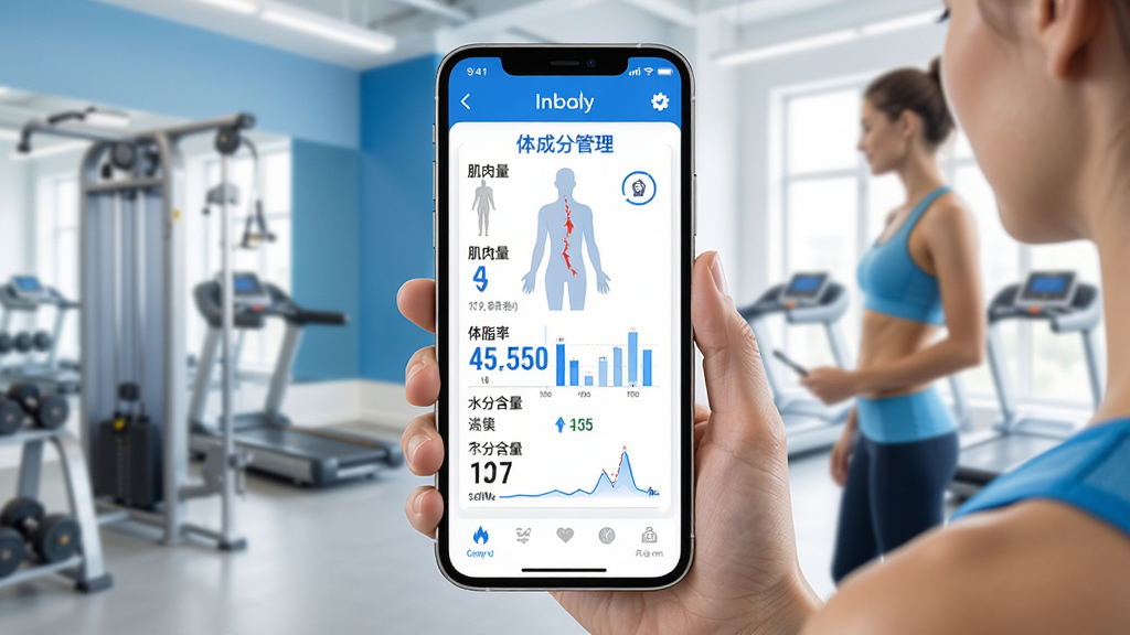 InBody ��ɷֹ���App������ȫòչʾ������������һ�������ֻ�����Ļ��������ʾ����ɷ�����ͼ������������������֬�ʡ�ˮ�ֺ����Ⱥ���ָ�꣬�����Ǽ��Ľ�����������һλ�û��������ֻ��鿴��ⱨ�棬����ɫ��������Ϊ��������ִ���࣬���ʸɾ����壬���������ɱ棬�޶���Ԫ��