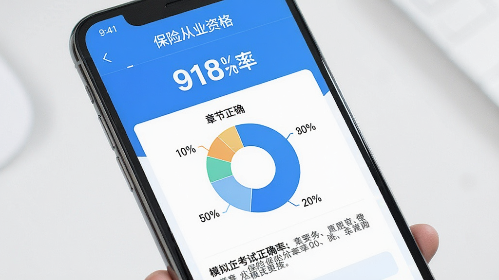 һ��չʾ�ֻ���Ļ��ͼƬ����Ļ����ʾ�š����մ�ҵ�ʸ�APP��ģ�⿼�Խ��ҳ�棬ҳ�涥����һ�����۵ķ������֣��м���һ����״ͼչʾ���½���ȷ�ʣ��·������ֽ��飬����ɫ������ɫ�Ͱ�ɫΪ�����ɾ���ˬ���޶���װ�Ρ�