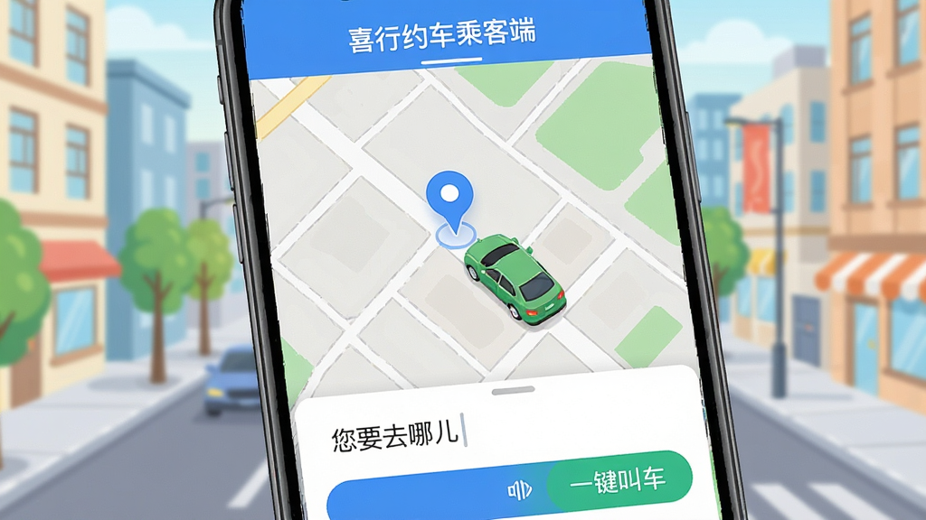 һ���ֻ���Ļ��д����Ļ����ʾ��ϲ��Լ���˿Ͷˡ���App���棬��ͼ����һ����ɫ�Ķ�λ���һ����ɫ��С��ͼ�����ڿ���������ײ��С���Ҫȥ�Ķ����������͡�һ���г�����ť�������ǳ��нֵ��Ĳ廭��������ɾ��������������޶���Ԫ��