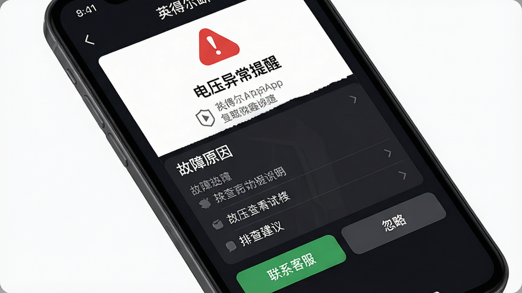 Ӣ�ö�App������Ͻ���չʾ���ֻ���Ļ��ʾӢ�ö�App�Ĺ�������ҳ�棬ҳ�涥���к�ɫ��̾��ͼ������֡���ѹ�쳣���ѡ����м��ǹ���ԭ��˵�����Ų齨���б����ײ��С���ϵ�ͷ����͡����ԡ���ť����������ɫģʽ�������רҵ��ϸ�����������ʸɾ��޶���Ԫ��