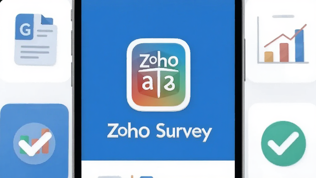һ��չʾZoho Survey�ֻ�Ӧ���������ͼƬ������������Zoho Survey��Logo�����ƣ������Ǽ���������ɫ����Χ�������ʾ�ͼ�ꡢͼ��ͼ��͹�ѡ��ǣ���������������ִ���ƽ�����ʸɾ��޶���Ԫ��