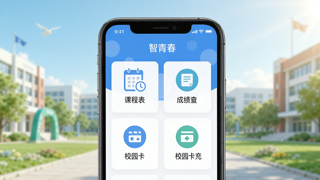 һ��չ�֡����ഺ��App���Ľ�����ֻ�ģ��ͼ���ֻ���Ļ��ʾУ԰�����ܿ�Ƭ�������γ̱����ɼ���ѯ��У԰����ֵͼ�꣬�������������µ�У԰�羰���������ƽ����ɫ��������Ϊ��������ɾ��޶���Ԫ�أ����ʸ���