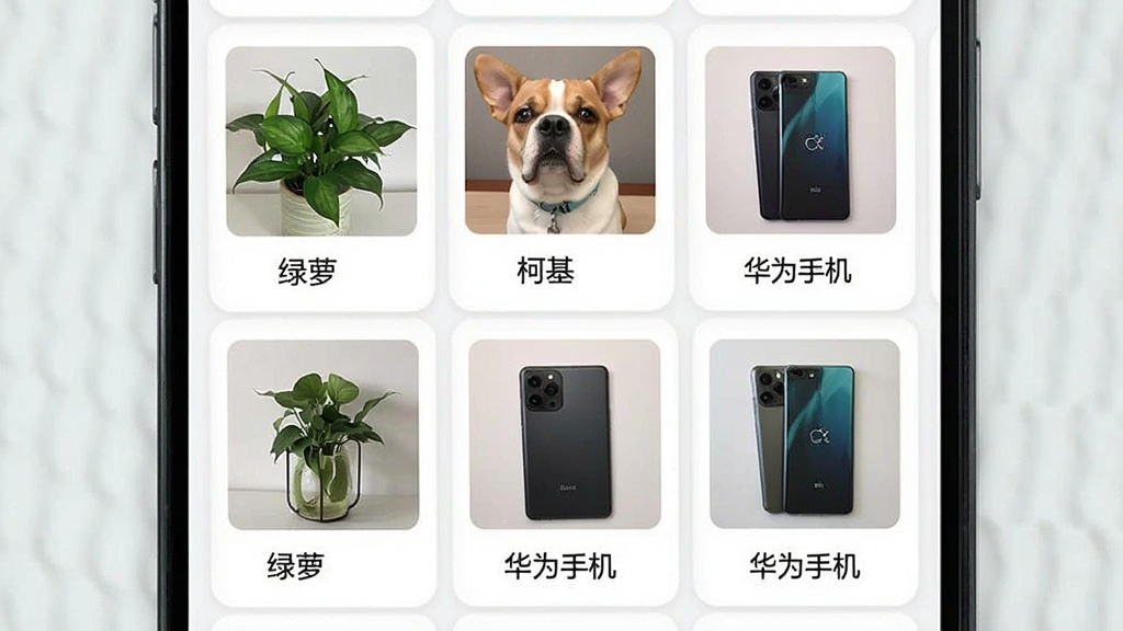 һ��չʾʶ��App��ʷ��¼ҳ����ֻ���ͼ���ͼ����Ļ�б�������������ʶ�������Ʒ����ͼ�����ƣ��硰���ܡ������»���������Ϊ�ֻ�����������ÿ�Ƭʽ��ƣ������ˬ�����ʸɾ����޶���Ԫ�ء�