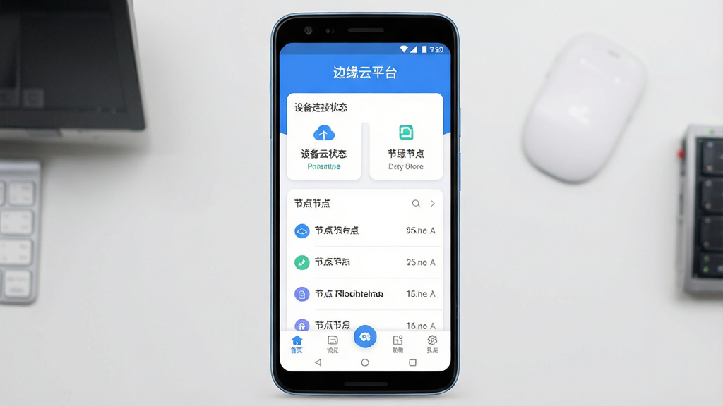 һ��չʾ��Ե��ƽ̨�ֻ�App�������ͼƬ������������һ����׿�ֻ����ֻ���Ļ����ʾ�ű�Ե��ƽ̨App����ҳ��ҳ�涥���С���Ե��ƽ̨�����ֱ�ʶ���м����豸����״̬��Ƭ�ͽڵ��б����ײ��й��ܵ����������岼�ּ������������ִ���ƽ����ɫ��������Ϊ����ϸ��Բ�󣬻��ʸɾ����޶���Ԫ��