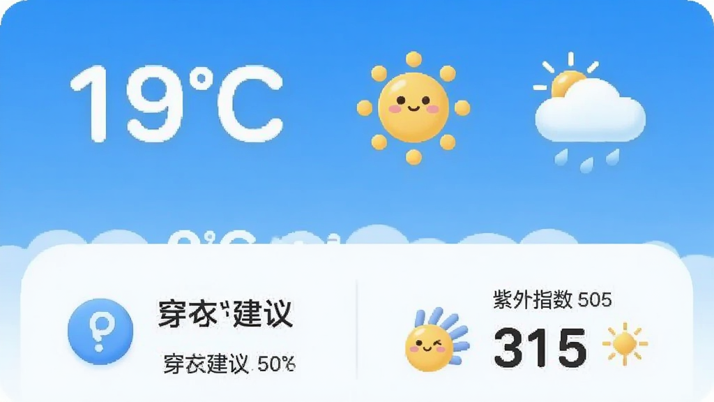һ���ֻ������ͼ���ϰ벿����ʾ�ŵ����������Ϣ���¶ȡ�����ͼ�꣬�°벿����ʾ�Ŵ��½����������ָ����������ɫ����ˬ������ɫ����ͼ��Բ��ɰ������ʸɾ��������޶���Ԫ��