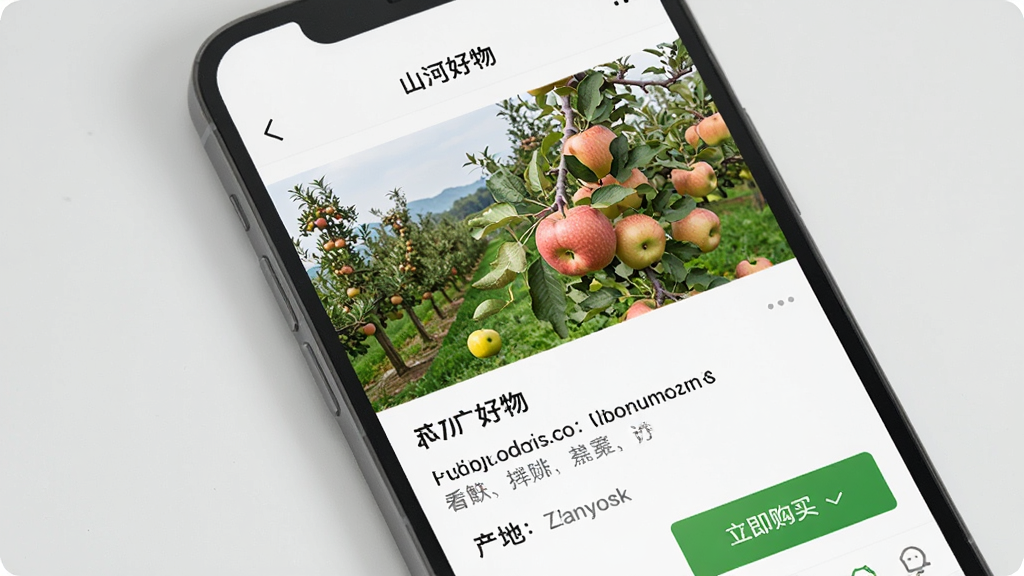 һ��չʾ��ɽ�Ӻ��App��Ʒ����ҳ��ͼƬ�������������ֻ���Ļ����Ļ����ʾ��һ�����ֱ����ƻ����Ʒ���飬�й�԰ʵ��ͼ����ϸ�Ĳ��ؽ������֣��Ա��С��������򡱰�ť�������Ǽ�Լ��ǳ��ɫ�����������Ȼ�����ʸɾ����޶���Ԫ��