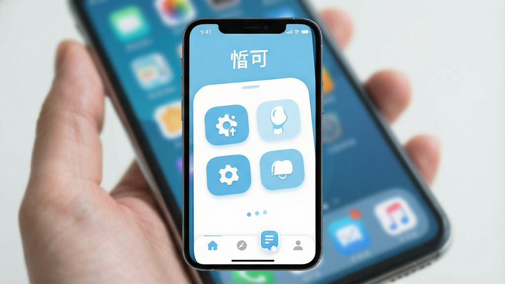 һ��չʾ�ֻ���Ļ��ͼƬ����Ļ�м��ǡ��ɡ�App�������棬������Ƽ�����£���ǳ��ɫ�Ͱ�ɫΪ��ɫ����������ʾ�������ơ��ɡ����м�����Ŀ�Ĺ��ܰ�ťͼ�꣬�ײ��ǵ��������������黯���ֻ����棬����ִ���ƽ��ϸ��Բ�󣬻��ʸɾ��������޶���Ԫ��