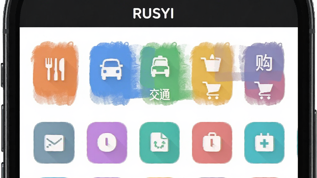 һ���ֻ���Ļչʾͼ����������RUSYI�������˵�����������棬���ֲ�ɫ����ͼ���������У�������������ͨ������ȱ�ǩ�����涥����
