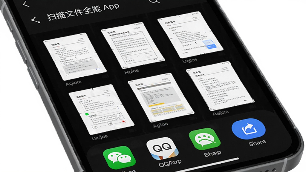 һ��չʾ��ɨ���ļ�ȫ�ܡ�App�����������ܵ�ͼƬ���������ֻ���Ļ��ʾ����ɨ�������ͼ��һ��������ť������Ϊ�������У�����Ч��ݣ�ϸ��������ͼ�������еײ���΢��QQ�ȷ���ͼ�꣬��������������ɾ����޶���Ԫ�ء�