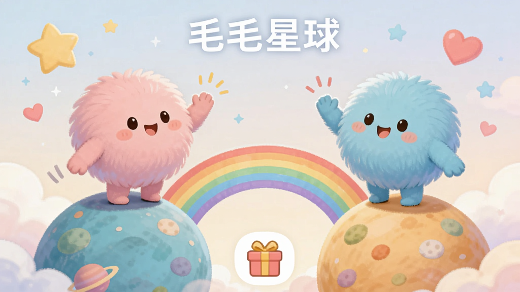 һ��չʾ��ëë�����罻���������Ĳ廭��������������ͬ��ɫ��ë���ɫվ���������ڵ�С�����ϻ�����֣��м���һ���ʺ������ӣ�����������ǺͰ���Ʈ��������ײ���һ��С�����ͼ�꣬��������ܰ������ɫ����ͣ����ʸɾ����޶���Ԫ��