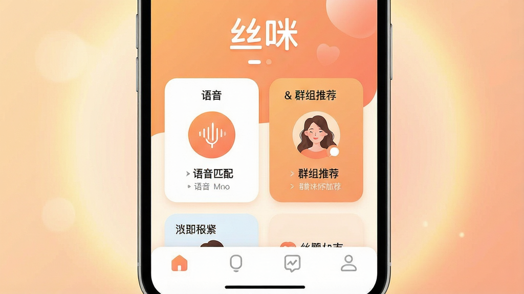 һ���ֻ���Ļ��д����Ļ����ʾ�š�˿�䡱APP�������棬������Ƽ�����죬��ůɫ��Ϊ���������С�˿�䡱���ֱ�ʶ���м�������ƥ���Ⱥ���Ƽ��Ŀ�Ƭʽ���֣��ײ������������ɼ�����������͵Ľ�����Σ�����ִ���ƽ����ϸ��Բ�󣬻��ʸɾ��޶���Ԫ��