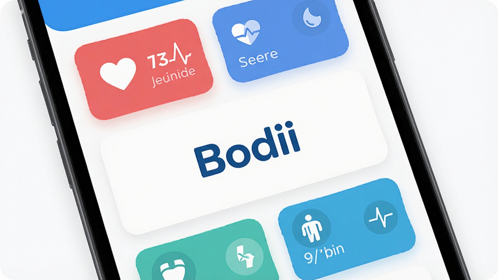 һ���ֻ���ĻչʾBodii��������Ӧ�������棬����������ʾ��Bodii��Logo����Χ�������ʡ�˯�ߡ������Ƚ������ݿ�Ƭ�����ּ����ˬ����ƽ����Ʒ��������ɫ��ϸ��Բ�󣬻��ʸɾ����޶���Ԫ��