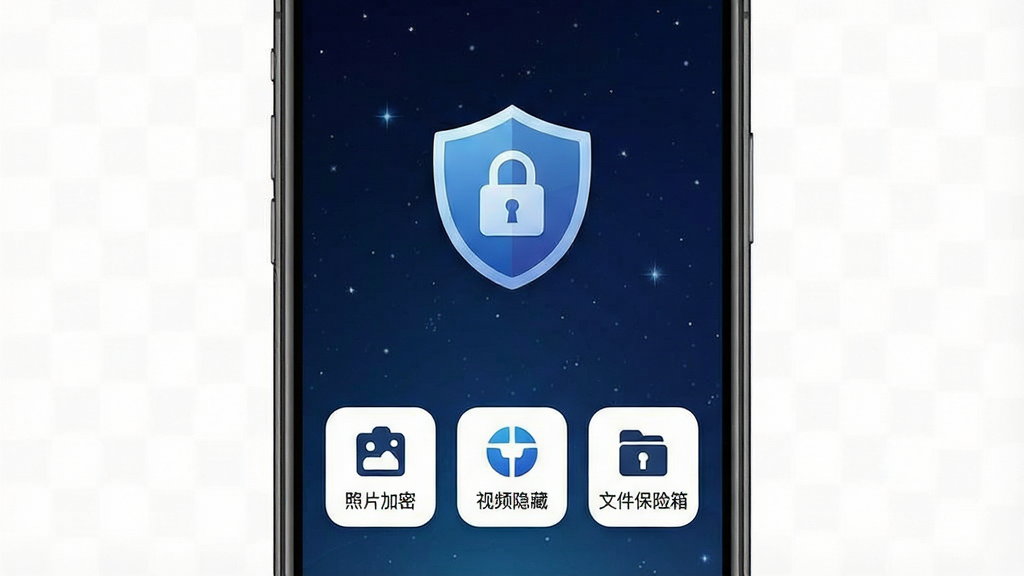 һ��չʾ��˽�ռ�App���Ĺ��ܵ��ֻ������ͼ������������һ�����ж��ƺ�����ͼ���Ӧ�������棬������������ǿ������䣬�����·���������Ƭ���ܡ���Ƶ���ء��ļ��������������ܰ�ť����������Ƽ���ǿ�����������ɾ��޶���Ԫ��
