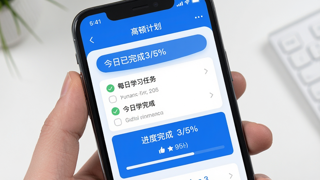 �߶�Appѧϰ�ƻ�ҳ�棬�ֻ���Ļ��ʾÿ��ѧϰ�����嵥�ͽ�����ɰٷֱȣ���