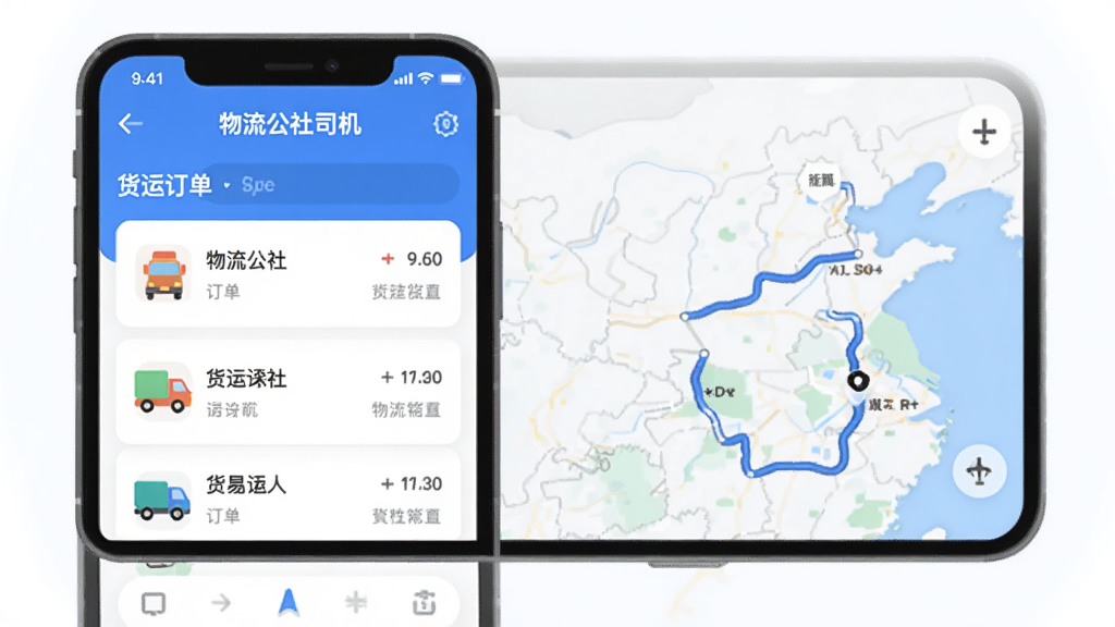 ��������˾��APP���Ľ���չʾ���ֻ���Ļ����ʾ���˶����б��͵�ͼ����·�ߣ���ɫΪ��ɫ�����������������С���������˾�����������ִ���ƽ����Ʒ��ϸ��Բ�󣬻��ʸɾ��޶���Ԫ��