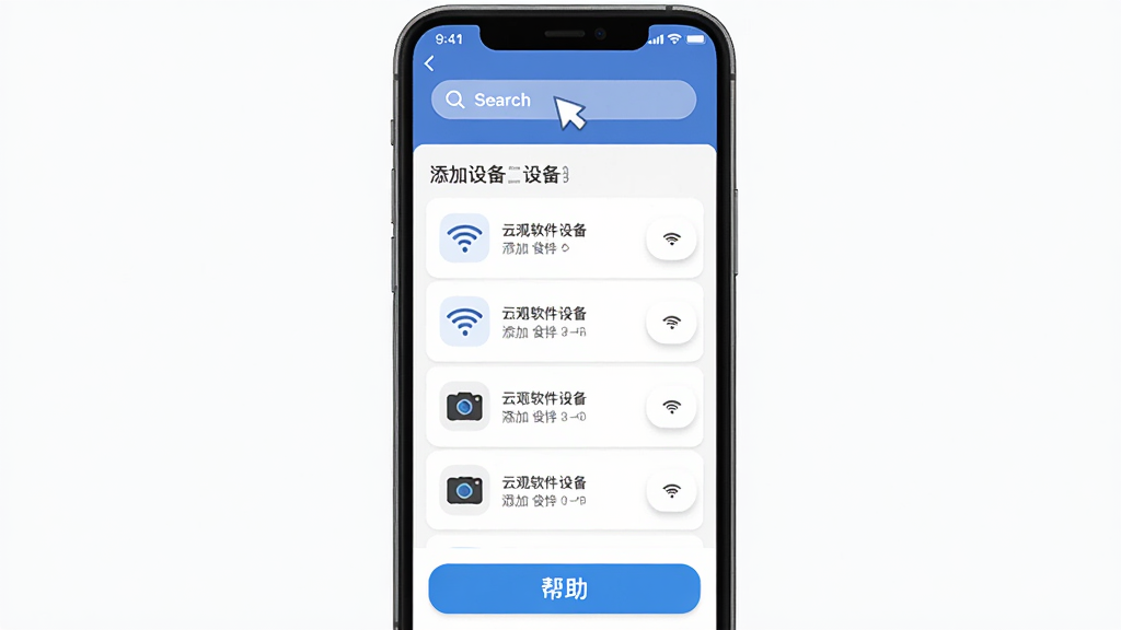 �ƹ������豸�������������ý��棬����Ϊ�ֻ���Ļ��ʾ�����豸���̣�����Ϊ�������������м��豸�б��ײ�������ť���Ű��࣬���Ϊ��ƽ����ƣ�ϸ�ڰ���WiFi�ź�ͼ�������ͷͼ�꣬���ʸɾ��޶���Ԫ��
