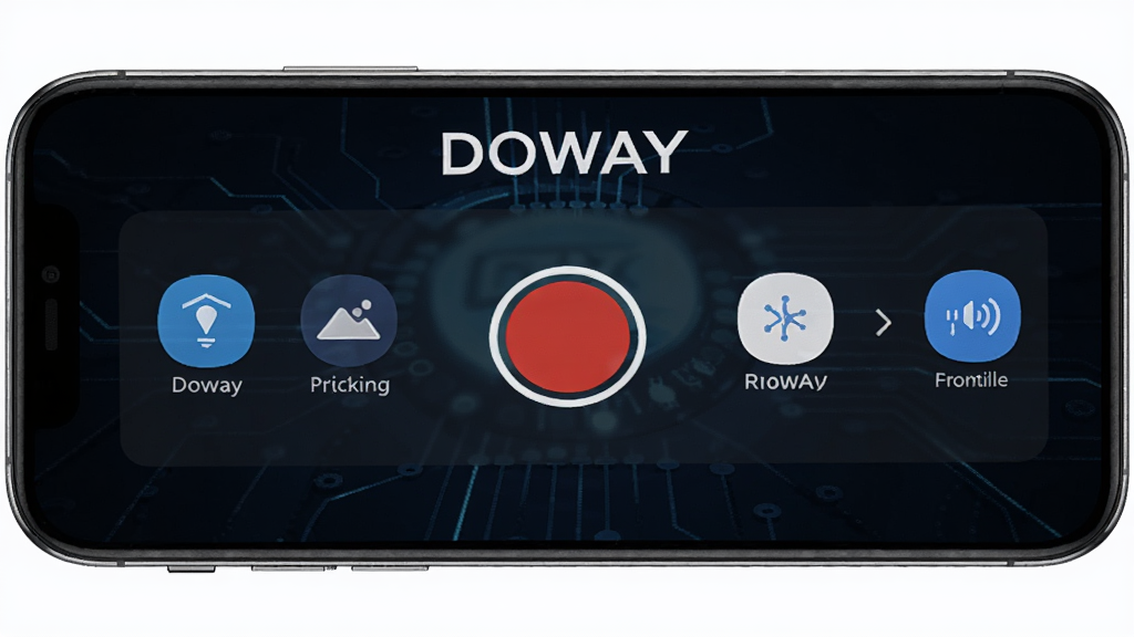 DOWAY¼������������չʾ���ֻ���Ļ������ʾ��ɫ¼�ư�ť�������Ĺ���ͼ�꣬����Ϊ��ɫ�Ƽ��з�񣬻���ɾ����࣬���ֱ�ע\