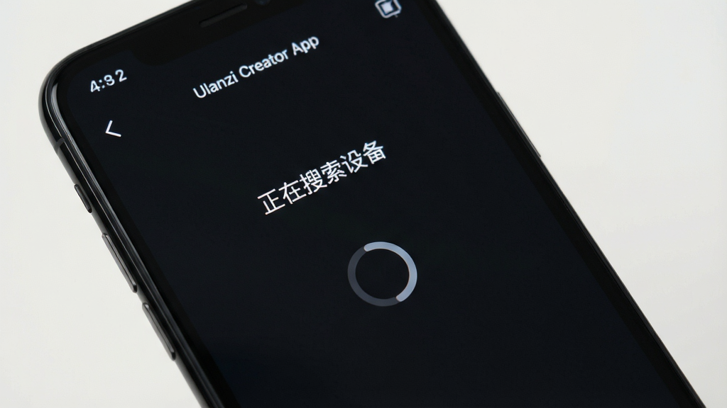 һ��չʾUlanzi Creator App�豸����������ֻ���ͼ����Ļ���С����������豸������ʾ��һȦ��ת�ļ���ͼ�꣬��������ɫUI�������������ˣ�ϸ�����������ʸɾ��޶���Ԫ��