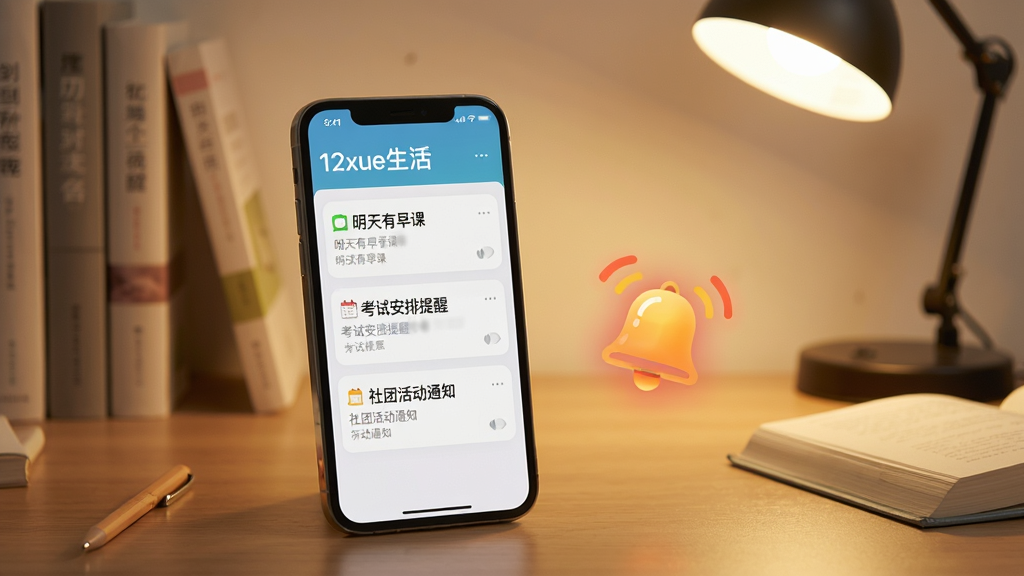 һ��չʾ��12xue�����Ϣ�ۺ������ѹ��ܵ�ͼƬ��������һ���ֻ������������ϣ���Ļ��ʾ֪ͨ�б���֪ͨ��Ƭ��д�š���������Ρ��������԰������ѡ��������Ż֪ͨ�����ֻ��Ա���һ��С����ͼ����˸����������ܰ���������������鱾��̨�ƣ����дʵ��������ͣ������������޶���Ԫ��