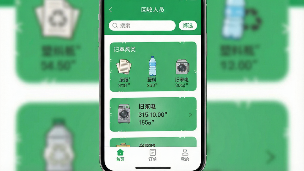 һ���ֻ�Ӧ�ý����ͼ��չʾ��������Ա��APP����ҳ�棬������������Ŀ�Ķ����б���Ƭ����Ƭ����ʾ�ŷ�ֽ������ƿ���ɼҵ�Ȼ���Ʒ��ͼ��;�����Ϣ����������������ɸѡ��ť���ײ�������������ע����ҳ�������������ҵġ���������ɫ����ɫ�Ͱ�ɫΪ���������ɾ������������޶���Ԫ�أ�ͼƬ�����ֱ��������