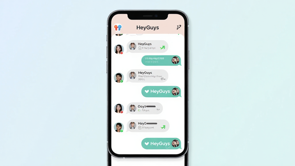 һ��չʾHeyGuys�罻����Ӧ�ú��Ľ����ͼƬ���������ֻ���Ļ��HeyGuys�������б�����Ϣ���ݣ�����Ϊ���е��ֻ�չʾͼ���Ű��࣬����ִ���ƽ����ϸ��������Բ��ͷ������������Ϊǳɫ���䣬���ʸ���ɾ��޶���Ԫ��