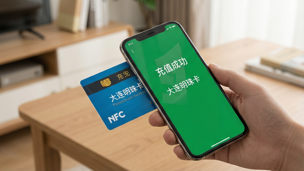 һ��չʾ�ֻ�NFC���ܸ�ʵ�幫������ֵ��ʾ��ͼ��������һ���ֻ����濿��һ�Ź��������ֻ���Ļ��ʾ����ֵ�ɹ����͡��������鿨�����֡������Ǽ�ͥ���档���дʵ�����ּ�࣬���ʸɾ����޶���Ԫ�ء�