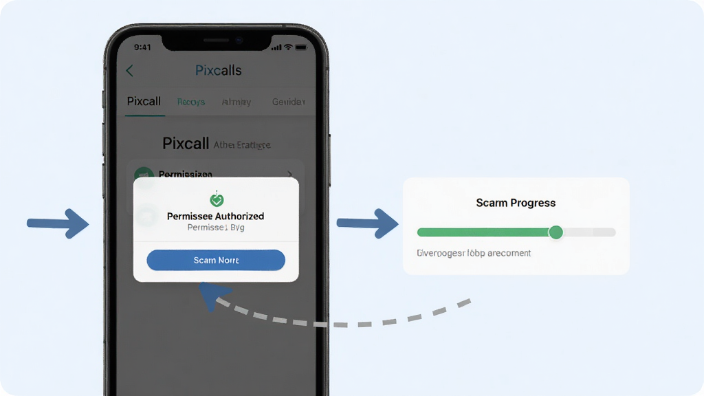 һ��չʾPixcall�������ò����ʾ��ͼ���������ֻ���Ļ��ʾȨ����Ȩ������ɨ������������������ˣ��м�ͷ��ע�������裬����Ϊǳɫ����������׶������ʸɾ��޶���Ԫ��