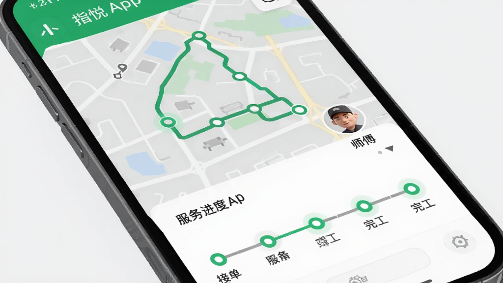 ָ�õ���APP�������ٽ��棬�ֻ���Ļ��ʾһ�ŵ�ͼ�ϵ��ƶ��켣��ʦ��ͷ���·��Ƿ������ʱ���ᣬ�ӽӵ����깤���ε�����������ǳ��ɫ����������࣬ɫ������ɫ�ͻ�ɫΪ�������ֹ�����ϸ�����������ʸɾ����޶���Ԫ��