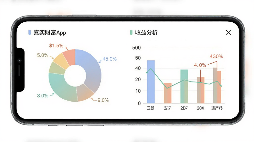 ��ʵ�Ƹ�App�ĳֲַ���ҳ�棬�ֻ���Ļ��չʾһ����״ͼ����״ͼ��ͼ����ʾ��ͬ������ʲ�ռ�Ⱥ����湱�ף�ͼ����ɫ��ͣ����ݱ�ǩ�������������ִ���ƽ�����ʸɾ����޶���Ԫ��