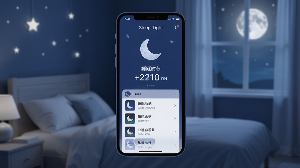 һ��չʾ Sleep-Tight ��������ȫò��ͼƬ������������һ������ɫ���������ֻ���Ļ����Ļ����ʾ Sleep-Tight �ļ�������棬�Ϸ���˯�߼�������ͼ���˯��ʱ�����ݣ��·���������Ч�Ĳ����б���������������ҹ�����ң������Ǻ���͵��¹⣬��񰲾����ߣ�ϸ�����������ʸɾ����޶���Ԫ��