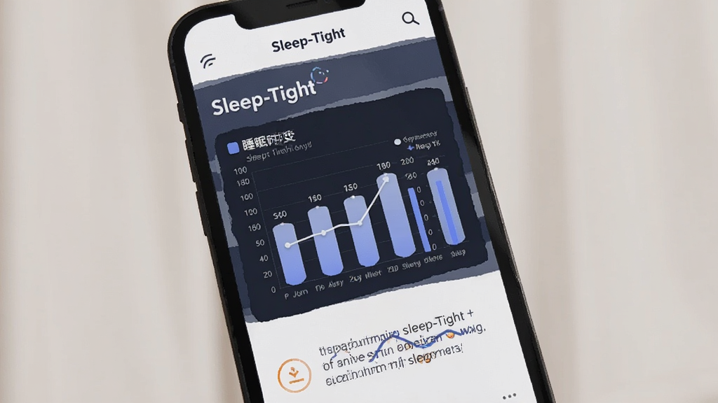 һ��չʾ Sleep-Tight ˯�����Ʊ����ͼƬ���������ֻ���Ļ��ʾ Sleep-Tight ���ܱ����棬����״ͼ������ͼչʾ˯��ʱ���仯���·������ֽ��飬��������͵�ǳɫ�����רҵ��࣬ϸ�����������ʸɾ����޶���Ԫ��