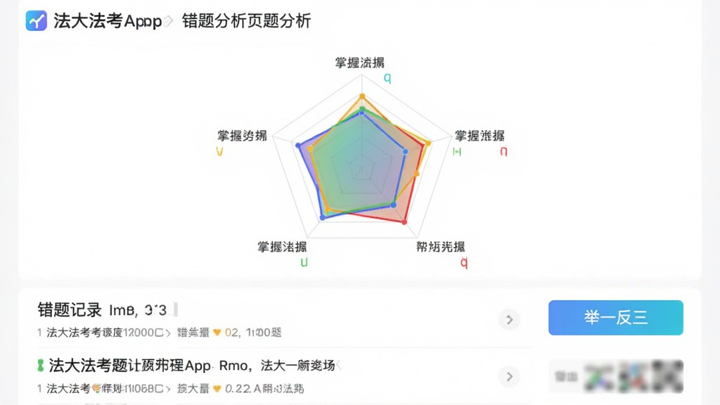 ���󷨿�App�Ĵ������ҳ���ͼ����Ļ������һ����ɫ���״�ͼ����ʾ��ͬ��Ŀ�����ճ̶ȣ��·��б�չʾ�����¼���Ա��С���һ��������ť�����沼�����������ݿ��ӻ�ͼ����ɫ�����������Ǽ��İ�ɫ���������ִ���ƽ�����ʸɾ��޶���Ԫ��