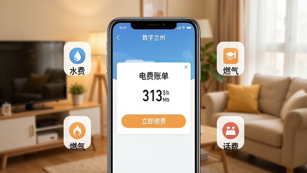 һ���ֻ�����չʾ���������ݡ�App������ɷ�ҳ�棬��Ļ������ʾ������˵����͡������ɷѡ���ť����Χ������ˮ�ѡ�ȼ���ѡ����ѵ�Сͼ�꣬��������ܰ�ļҾӳ����黯�������ܰʵ�ã����ʸɾ������޶���Ԫ��