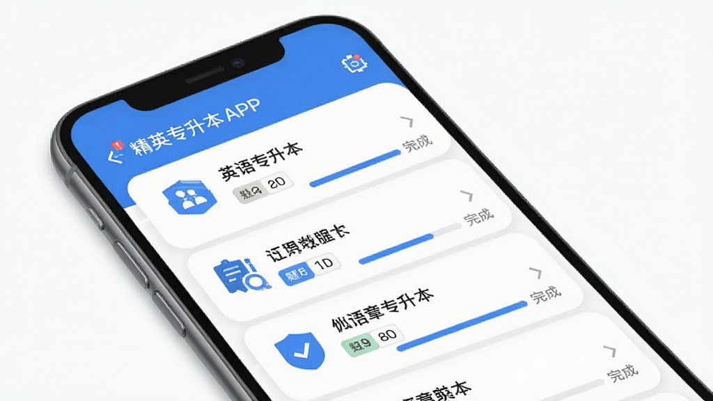 ��Ӣר����APP�������ͼ���չʾͼ���ֻ���Ļ����ʾӢ���Ŀ���½���ϰ�б���ÿ���½������Ա�����Ŀ������ǩ����ɽ�������������ɫΪ������䣬��Ƭʽ���֣�ͼ���࣬���������ɾ����޶���װ��Ԫ��