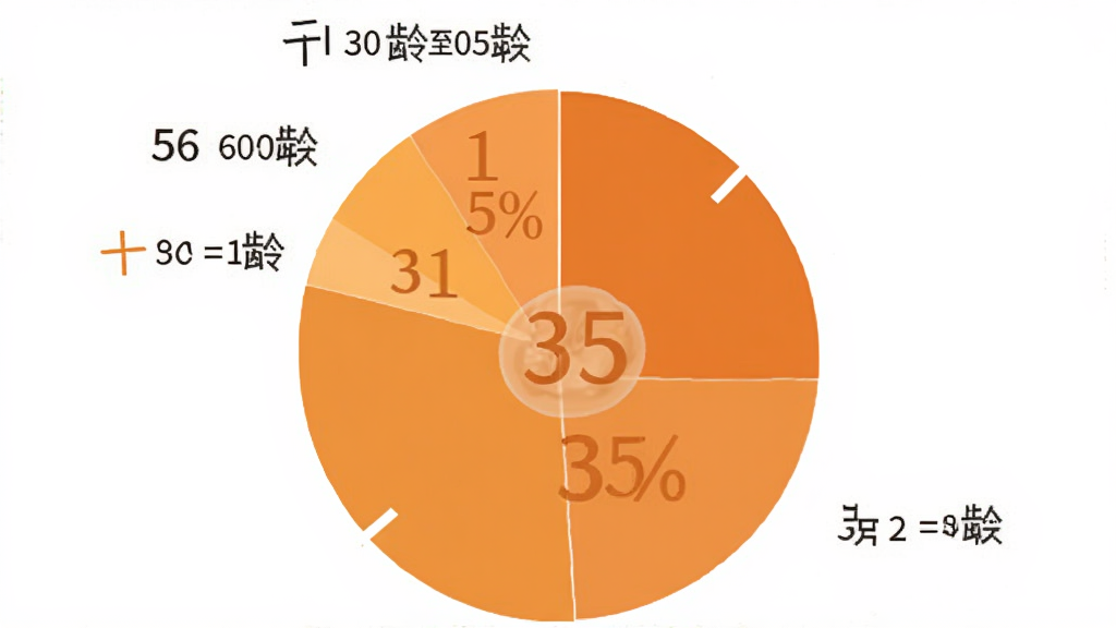 一张饼状图展示三津汤包商城用户年龄分布,18到28岁占比百分之三十五,29到40岁占比百分之三十,41到55岁占比百分之二十,56到60岁占比百分之十五,图表配色用暖橙色系,背景白色,风格简洁清晰,画质干净无多余元素