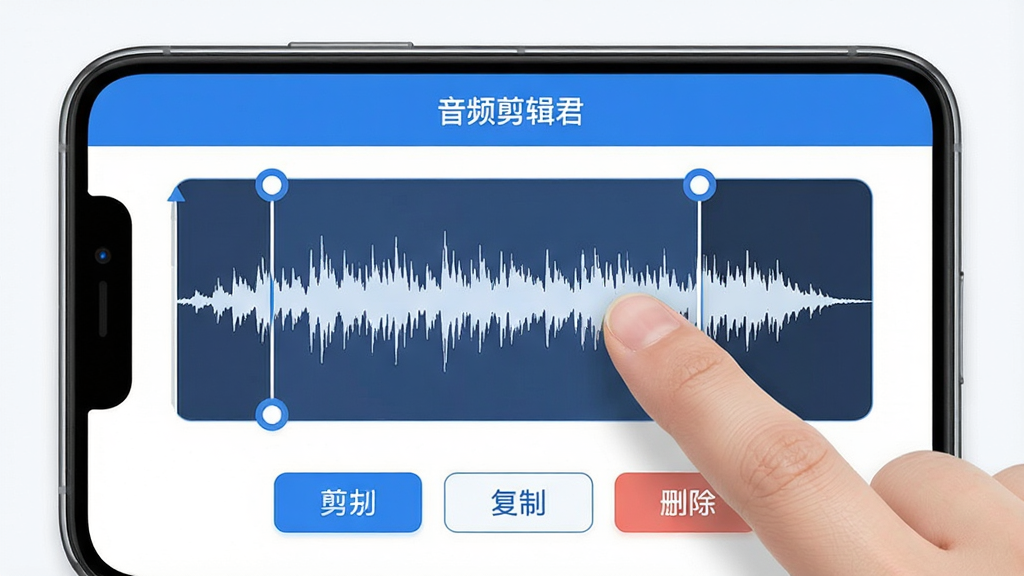 ��Ƶ��������Ƶ���й��ܽ��棬����չʾ�ֻ���Ļ�ϵ���Ƶ����ͼ���û���ָ�����϶�ѡ��������򣬲���ͼ�������Ե������յ��ǣ������·��м��С����ơ�ɾ����ť��������ɫΪ������䣬������ִ������ֱ�ע����Ƶ�������������������ɾ�