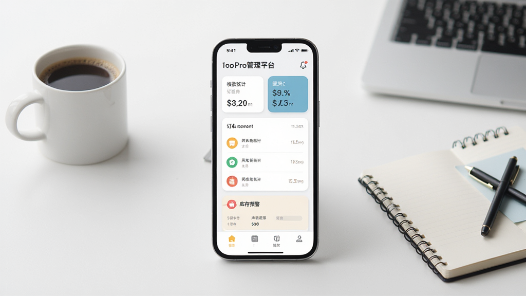 �̼�Pro����ƽ̨APP������չʾ������������һ�������ֻ�����Ļ����ʾ�ż����̼ҹ�����̨�������տ�ͳ�ƿ�Ƭ�������б��Ϳ��Ԥ��ͼ�ꡣ�����Ǹɾ���ǳɫ���������棬�Ա߷���һ�����Ⱥ�һ���ʼǱ�������ִ���ƽ����ϸ��Բ�󣬻��ʸɾ��������޶���Ԫ�ء�