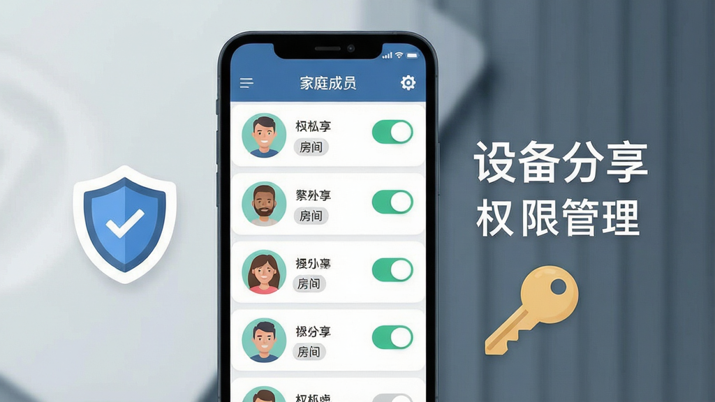 һ��չʾĦ����������App�豸������Ȩ�޹��������ʾ��ͼ��������һ���ֻ���Ļ��ʾ��ͥ��Աͷ���б���ÿ��ͷ���Ա��п��ذ�ť�ͷ����ǩ���ֻ��Ա��ж���ͼ���Կ��ͼ���ʾȨ�޺Ͱ�ȫ��������࣬����ִ���ƽ���������������ʸɾ������֡��豸��������Ȩ�޹����������ɼ�