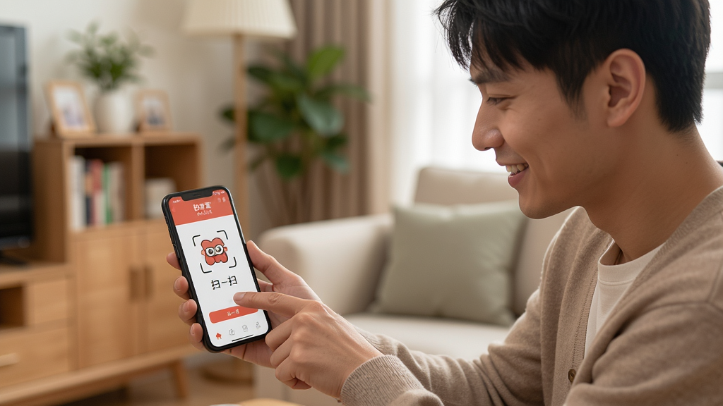 һλ���������ڽ�һλ����ʹ���ֻ��ϵġ����Ĳ顱APP��������ָ����Ļ�ϵġ�ɨһɨ����ť��������΢Ц�ŵ�ͷ����������ܰ�ļҾӻ��������дʵ��ϸ����Ȼ�������������޶���Ԫ��