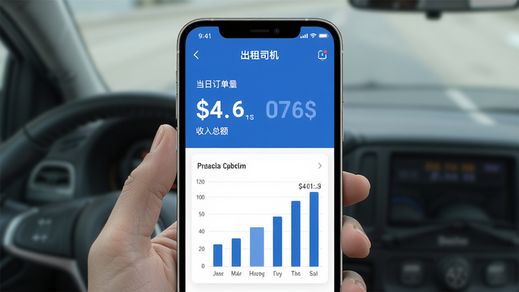 ���ڳ��г���˾��������ͳ��ҳ�棬�ֻ���Ļչʾ���ն��������������ܶ�·�����״ͼ��ʾһ���������ƣ��������ִ�������������Ŀ��������ɫ���ɾ��޶���װ��
