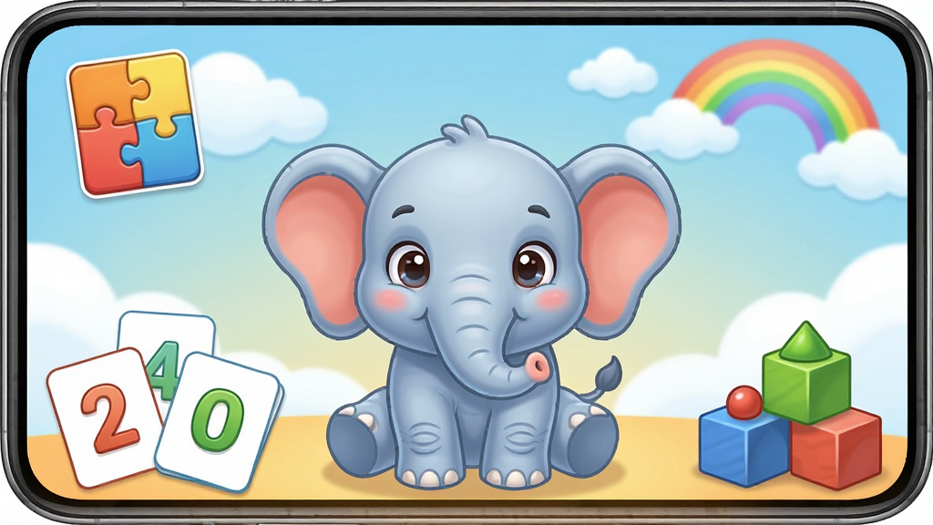 һ��չʾС������App���Ľ����ͼƬ������������һֻ�ɰ��Ŀ�ͨС�������Χ������ƴͼ�����ֿ�Ƭ��ͼ�λ�ľ������Ԫ�أ���������͵�������ƺͲʺ磬����ɫ��������ů���������������ͨ�ɰ���ϸ��Բ�󣬻��ʸɾ����޶���Ԫ��