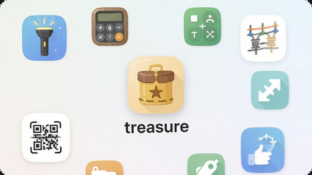 һ��չʾ treasure Ӧ�ú��Ľ�����ֻ���ͼ������������ treasure ��ͼ������ƣ���Χ�����Ŷ������ģ���Сͼ�꣬���ֵ�Ͳ������������λ���㡢��ά��ɨ��ȣ������Ǽ���ǳɫ���䣬����ִ���ƽ��ͼ��Բ�����������ʸɾ��޶���Ԫ��